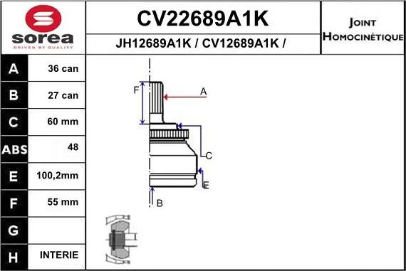 EAI CV22689A1K - Шарнір, ШРУС, приводний вал autozip.com.ua