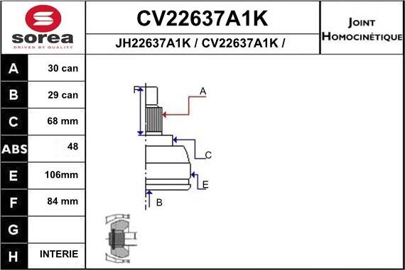 EAI CV22637A1K - Шарнір, ШРУС, приводний вал autozip.com.ua