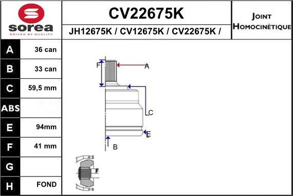 EAI CV22675K - Шарнірний комплект, ШРУС, приводний вал autozip.com.ua