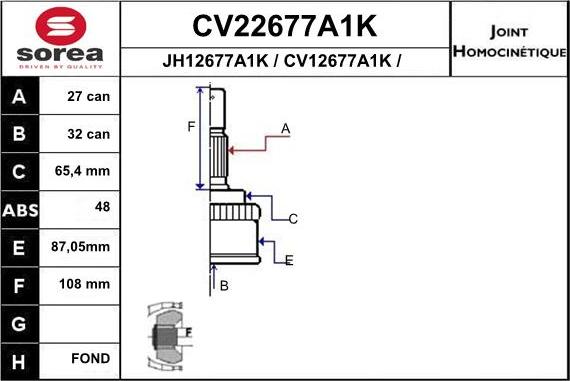 EAI CV22677A1K - Шарнір, ШРУС, приводний вал autozip.com.ua
