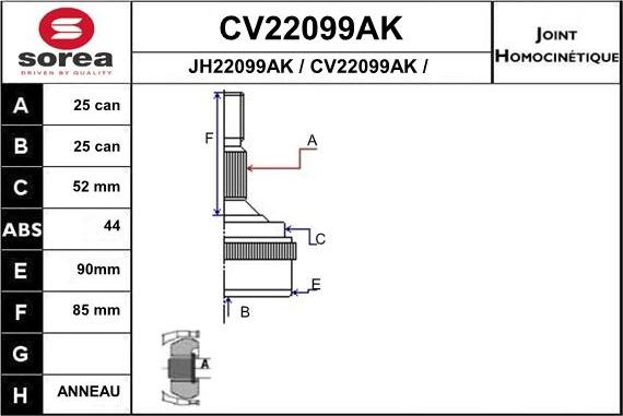 EAI CV22099AK - Шарнірний комплект, ШРУС, приводний вал autozip.com.ua