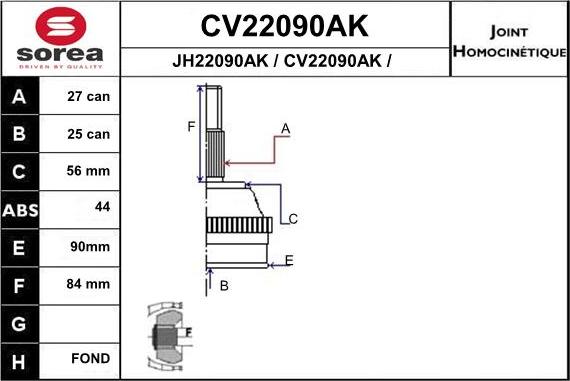 EAI CV22090AK - Шарнірний комплект, ШРУС, приводний вал autozip.com.ua