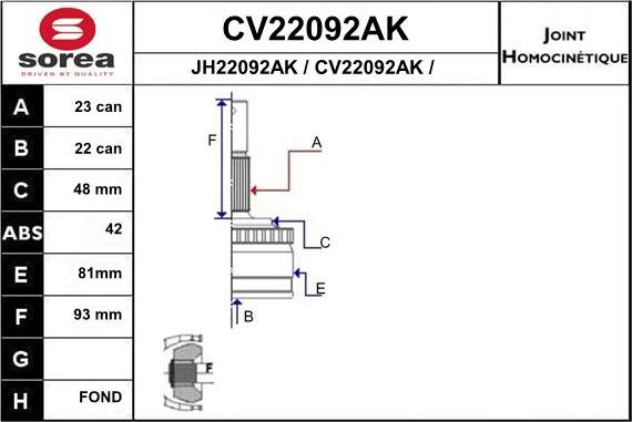 EAI CV22092AK - Шарнірний комплект, ШРУС, приводний вал autozip.com.ua