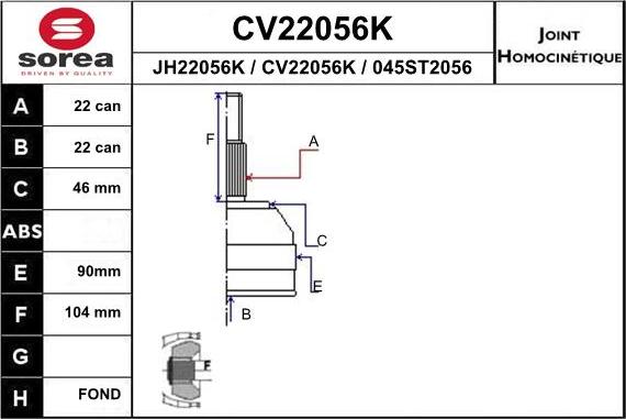 EAI CV22056K - Шарнірний комплект, ШРУС, приводний вал autozip.com.ua