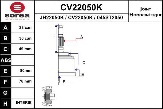 EAI CV22050K - Шарнірний комплект, ШРУС, приводний вал autozip.com.ua