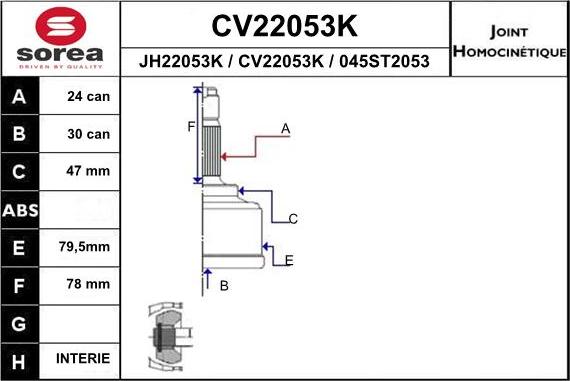 EAI CV22053K - Шарнірний комплект, ШРУС, приводний вал autozip.com.ua