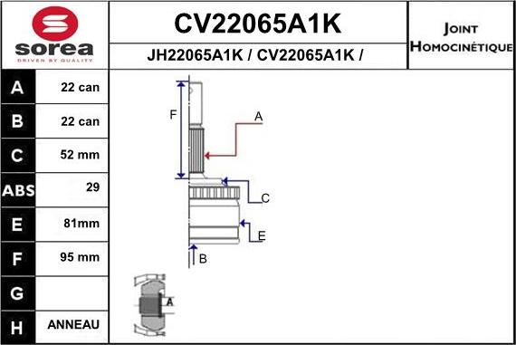 EAI CV22065A1K - Шарнірний комплект, ШРУС, приводний вал autozip.com.ua