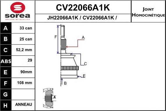 EAI CV22066A1K - Шарнірний комплект, ШРУС, приводний вал autozip.com.ua