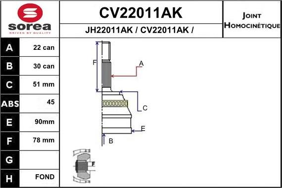 EAI CV22011AK - Шарнір, ШРУС, приводний вал autozip.com.ua
