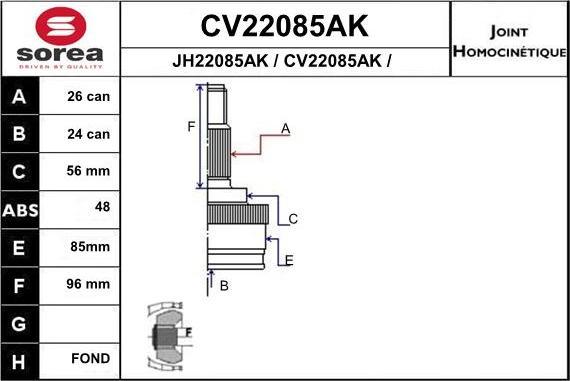 EAI CV22085AK - Шарнірний комплект, ШРУС, приводний вал autozip.com.ua