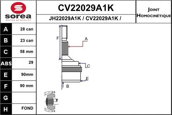 EAI CV22029A1K - Шарнір, ШРУС, приводний вал autozip.com.ua