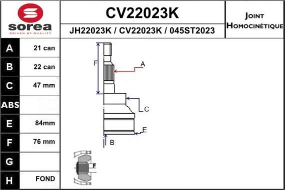 EAI CV22023K - Шарнірний комплект, ШРУС, приводний вал autozip.com.ua