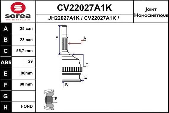EAI CV22027A1K - Шарнірний комплект, ШРУС, приводний вал autozip.com.ua