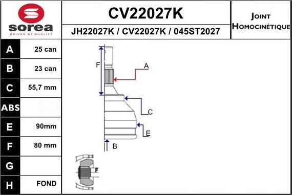 EAI CV22027K - Шарнірний комплект, ШРУС, приводний вал autozip.com.ua