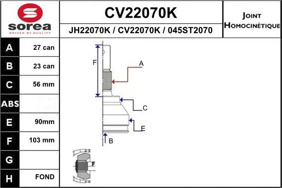 EAI CV22070K - Шарнірний комплект, ШРУС, приводний вал autozip.com.ua