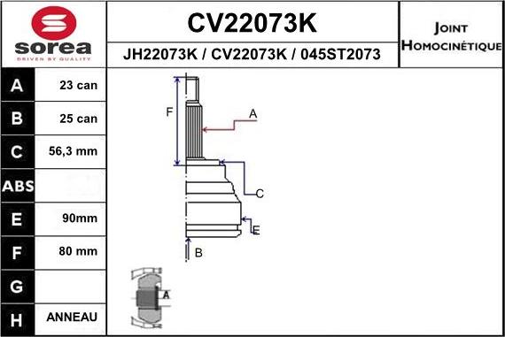 EAI CV22073K - Шарнірний комплект, ШРУС, приводний вал autozip.com.ua