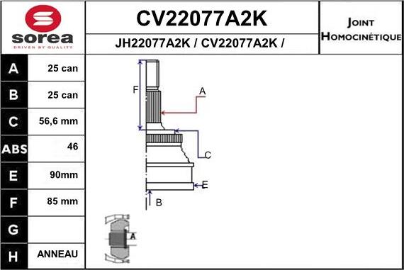 EAI CV22077A2K - Шарнірний комплект, ШРУС, приводний вал autozip.com.ua