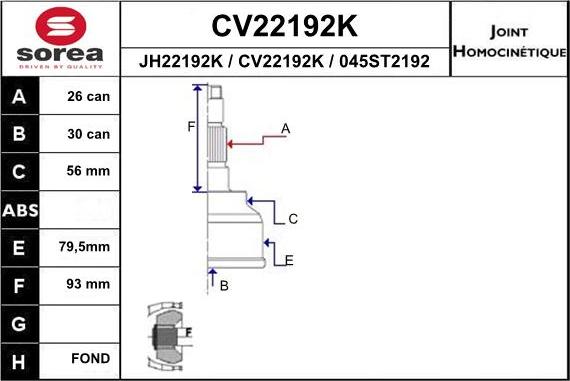 EAI CV22192K - Шарнірний комплект, ШРУС, приводний вал autozip.com.ua