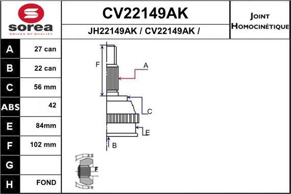 EAI CV22149AK - Шарнір, ШРУС, приводний вал autozip.com.ua