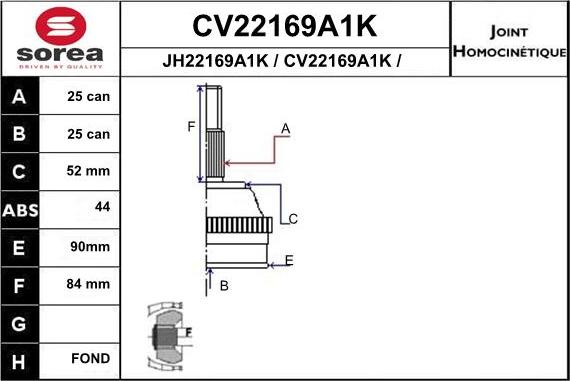EAI CV22169A1K - Шарнірний комплект, ШРУС, приводний вал autozip.com.ua