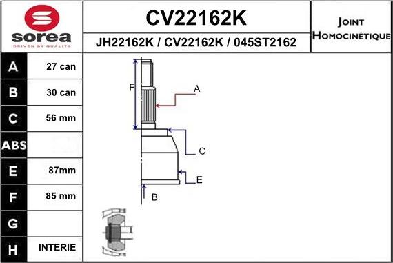 EAI CV22162K - Шарнірний комплект, ШРУС, приводний вал autozip.com.ua