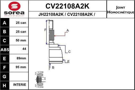 EAI CV22108A2K - Шарнір, ШРУС, приводний вал autozip.com.ua