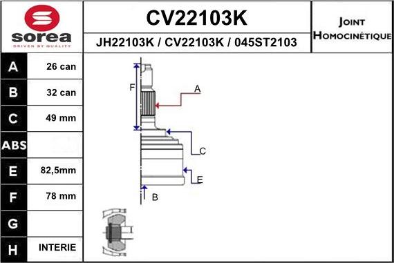 EAI CV22103K - Шарнірний комплект, ШРУС, приводний вал autozip.com.ua