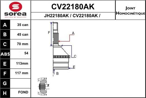 EAI CV22180AK - Шарнірний комплект, ШРУС, приводний вал autozip.com.ua