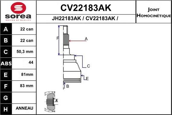 EAI CV22183AK - Шарнірний комплект, ШРУС, приводний вал autozip.com.ua