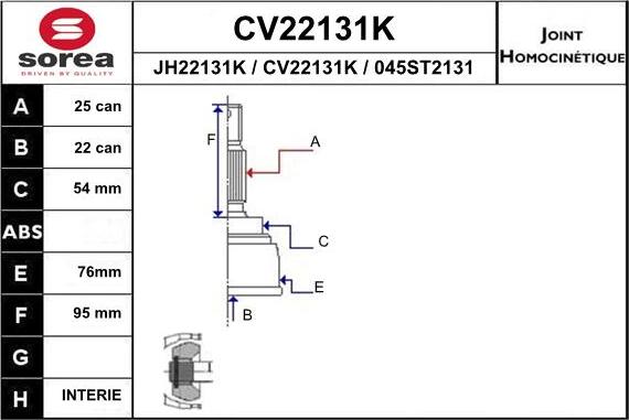 EAI CV22131K - Шарнірний комплект, ШРУС, приводний вал autozip.com.ua