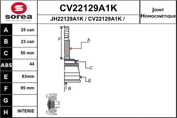 EAI CV22129A1K - Шарнірний комплект, ШРУС, приводний вал autozip.com.ua