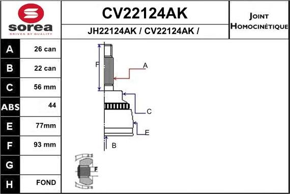 EAI CV22124AK - Шарнірний комплект, ШРУС, приводний вал autozip.com.ua