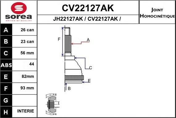 EAI CV22127AK - Шарнірний комплект, ШРУС, приводний вал autozip.com.ua