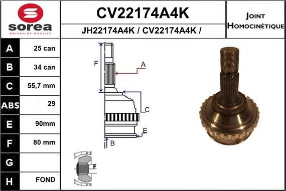 EAI CV22174A4K - Шарнірний комплект, ШРУС, приводний вал autozip.com.ua