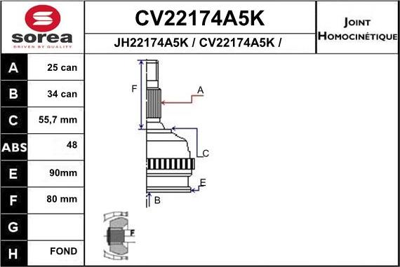 EAI CV22174A5K - Шарнірний комплект, ШРУС, приводний вал autozip.com.ua
