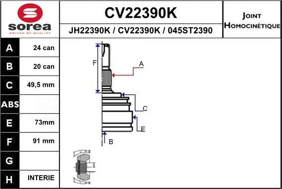 EAI CV22390K - Шарнірний комплект, ШРУС, приводний вал autozip.com.ua