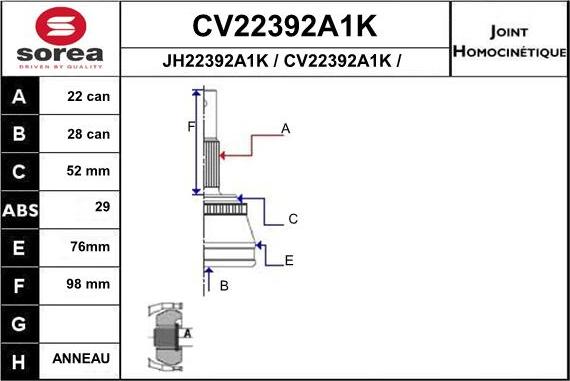 EAI CV22392A1K - Шарнірний комплект, ШРУС, приводний вал autozip.com.ua