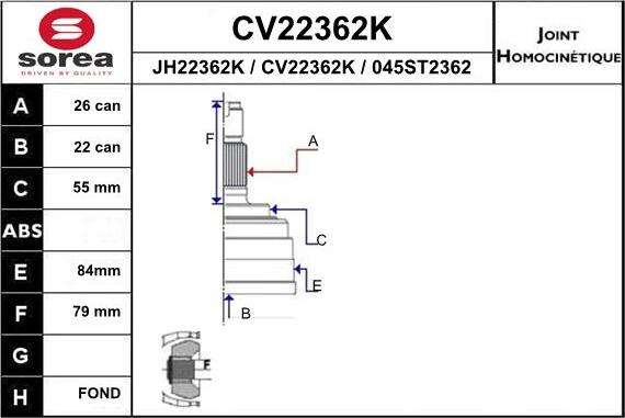 EAI CV22362K - Шарнір, ШРУС, приводний вал autozip.com.ua