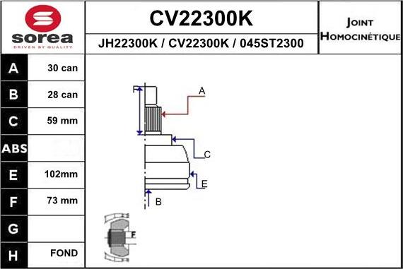 EAI CV22300K - Шарнірний комплект, ШРУС, приводний вал autozip.com.ua