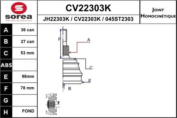 EAI CV22303K - Шарнірний комплект, ШРУС, приводний вал autozip.com.ua