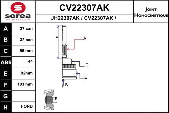 EAI CV22307AK - Шарнір, ШРУС, приводний вал autozip.com.ua