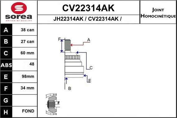 EAI CV22314AK - Шарнірний комплект, ШРУС, приводний вал autozip.com.ua