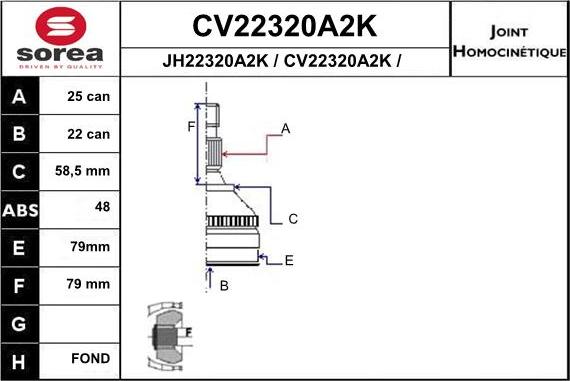 EAI CV22320A2K - Шарнірний комплект, ШРУС, приводний вал autozip.com.ua