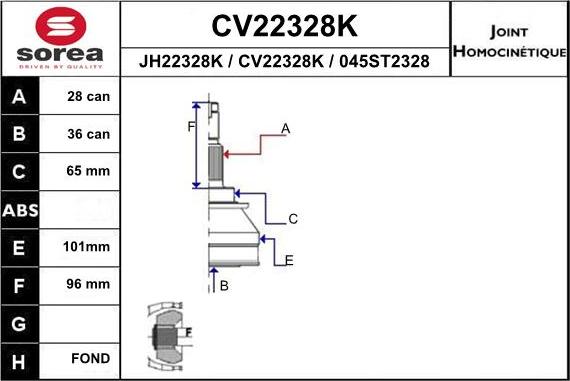 EAI CV22328K - Шарнірний комплект, ШРУС, приводний вал autozip.com.ua