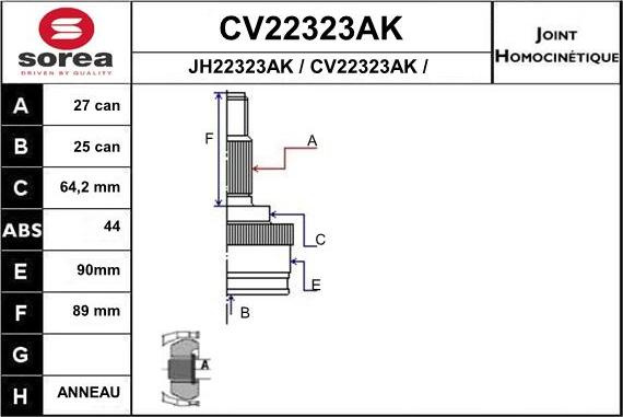 EAI CV22323AK - Шарнірний комплект, ШРУС, приводний вал autozip.com.ua