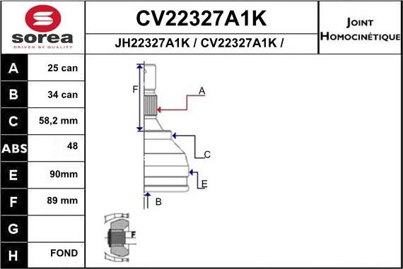 EAI CV22327A1K - Шарнір, ШРУС, приводний вал autozip.com.ua