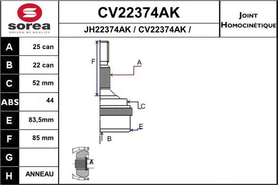 EAI CV22374AK - Шарнірний комплект, ШРУС, приводний вал autozip.com.ua
