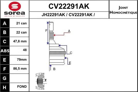 EAI CV22291AK - Шарнірний комплект, ШРУС, приводний вал autozip.com.ua