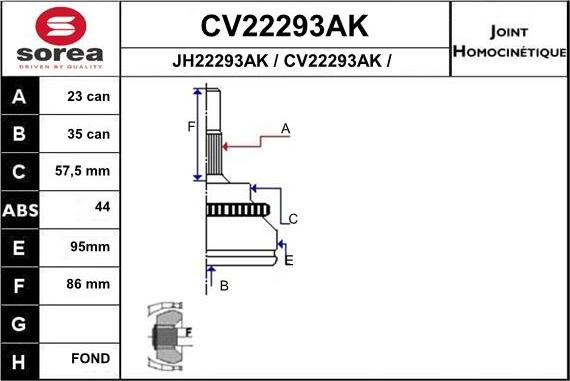 EAI CV22293AK - Шарнірний комплект, ШРУС, приводний вал autozip.com.ua