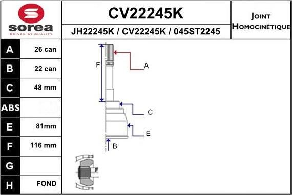 EAI CV22245K - Шарнірний комплект, ШРУС, приводний вал autozip.com.ua